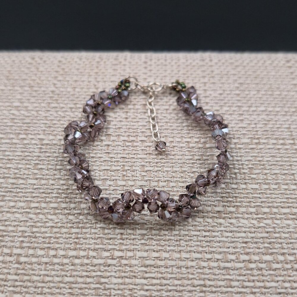 7+1 Inch Sterling Silver Unique Pattern Crystal Bracelet A6881